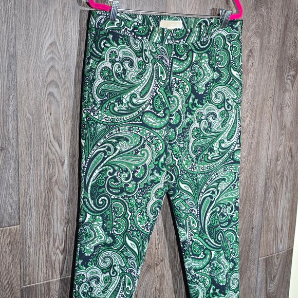 Michael Michael Kors Womens Green Paisley Ankle Pants Slim Fit Cotton Size 12 - Picture 6 of 14
